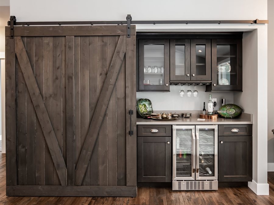 Custom cherry wood bar cabinetry by Blue Mountain Design Bend Oregon